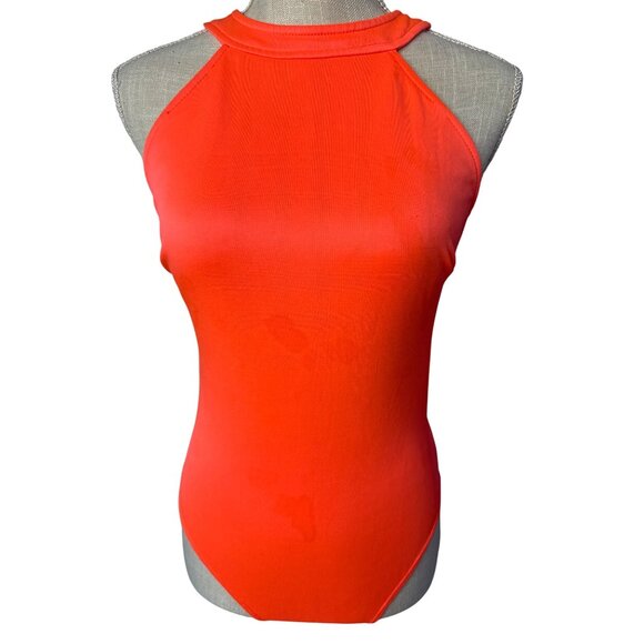 Glamazon Halter Neck Orange Bodysuit With Back Zipper Cutout S - Picture 1 of 9
